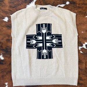 Beige Aztec Sweater Vest, NWOT, Size Medium